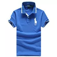 polo coton tee shirt pique slim fit classic pony bance blue